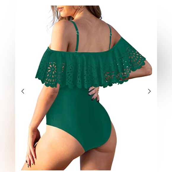 One piece green ruffled bathing suit - Picture 3 of 10